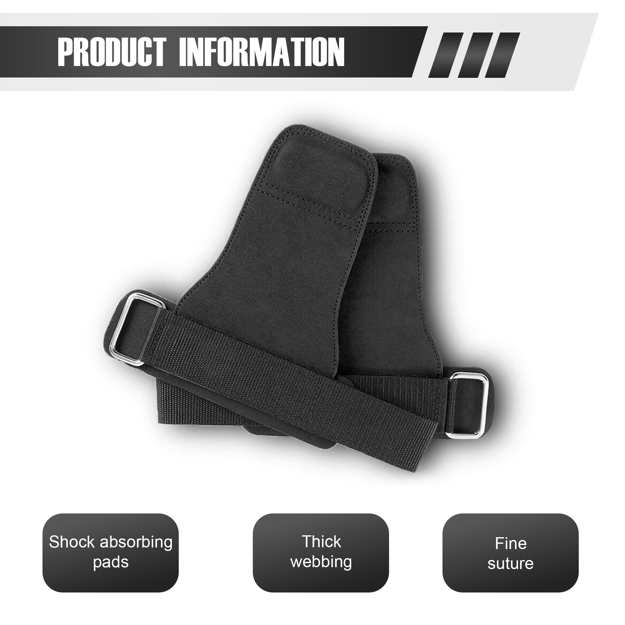 MEGASTAR Strength Workout Set showcasing padded lifting straps with shock-absorbing pads, thick webbing, and fine stitching for enhanced support and durability during workouts.