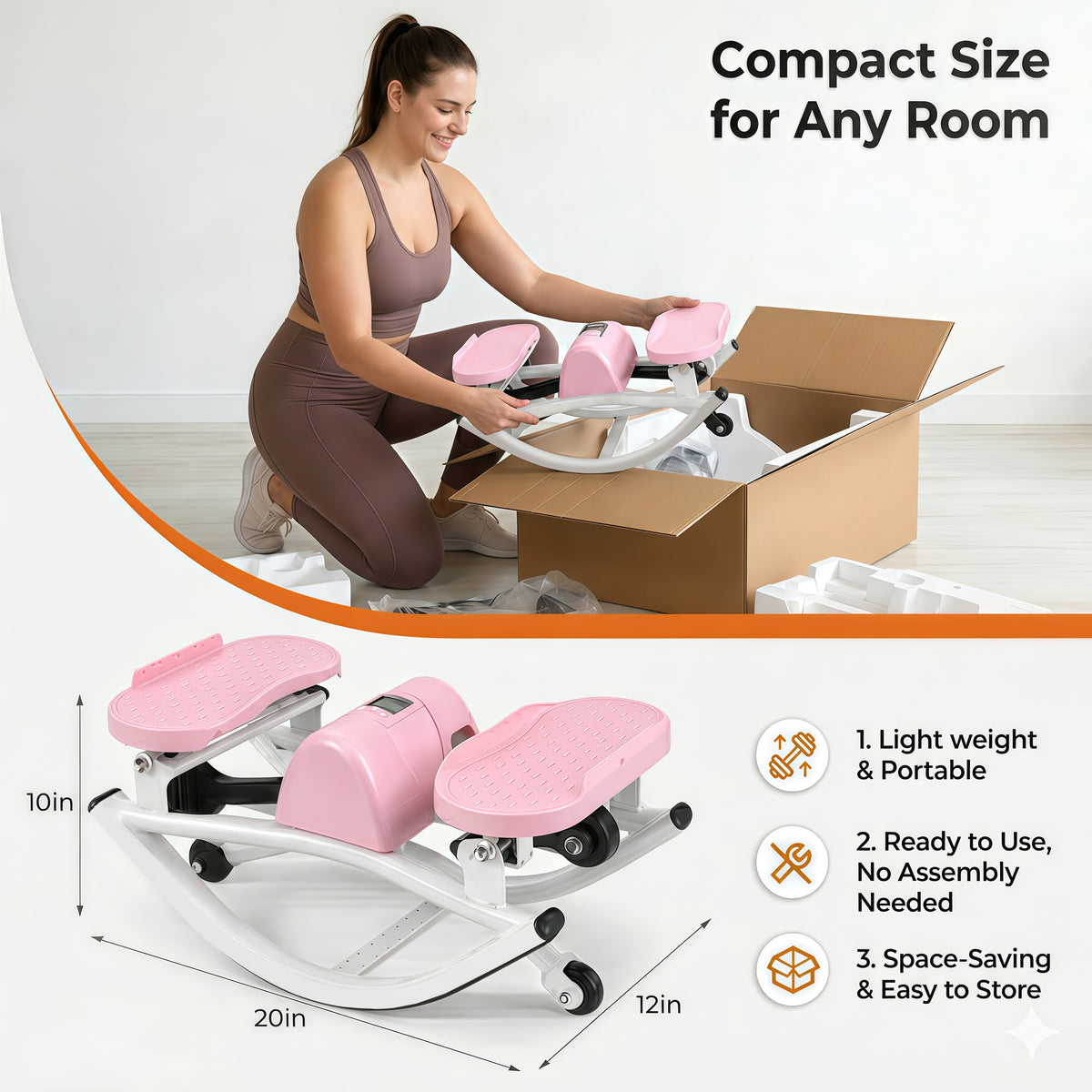 Rocking Stepper for Home with Resistance Bands & LCD Monitor | AB11