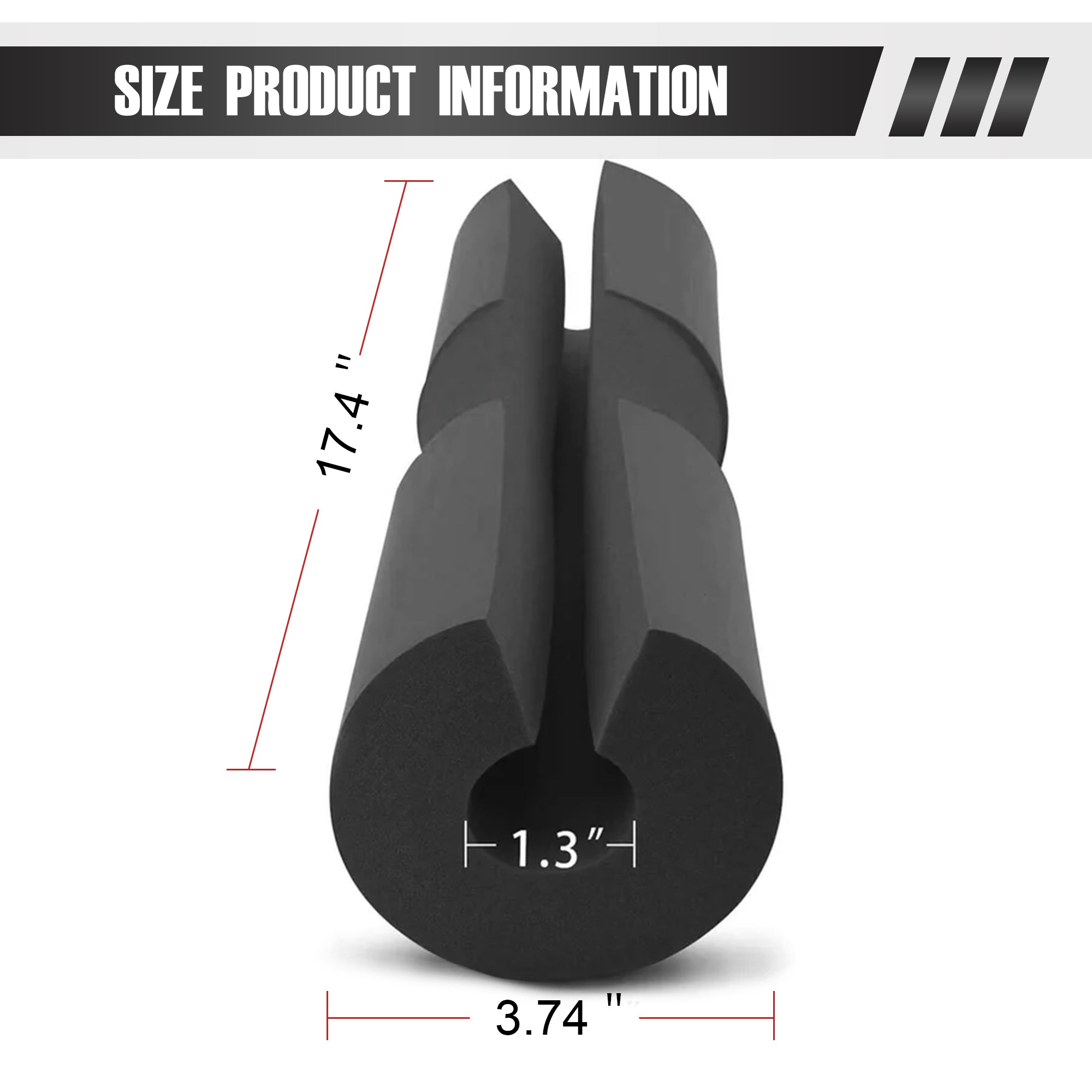 MEGASTAR Strength Workout Set featuring shock-absorbing foam pads, with dimensions of 17.4 inches in length, 3.74 inches in width, and a 1.3-inch inner diameter, designed for comfort and durability during workouts.