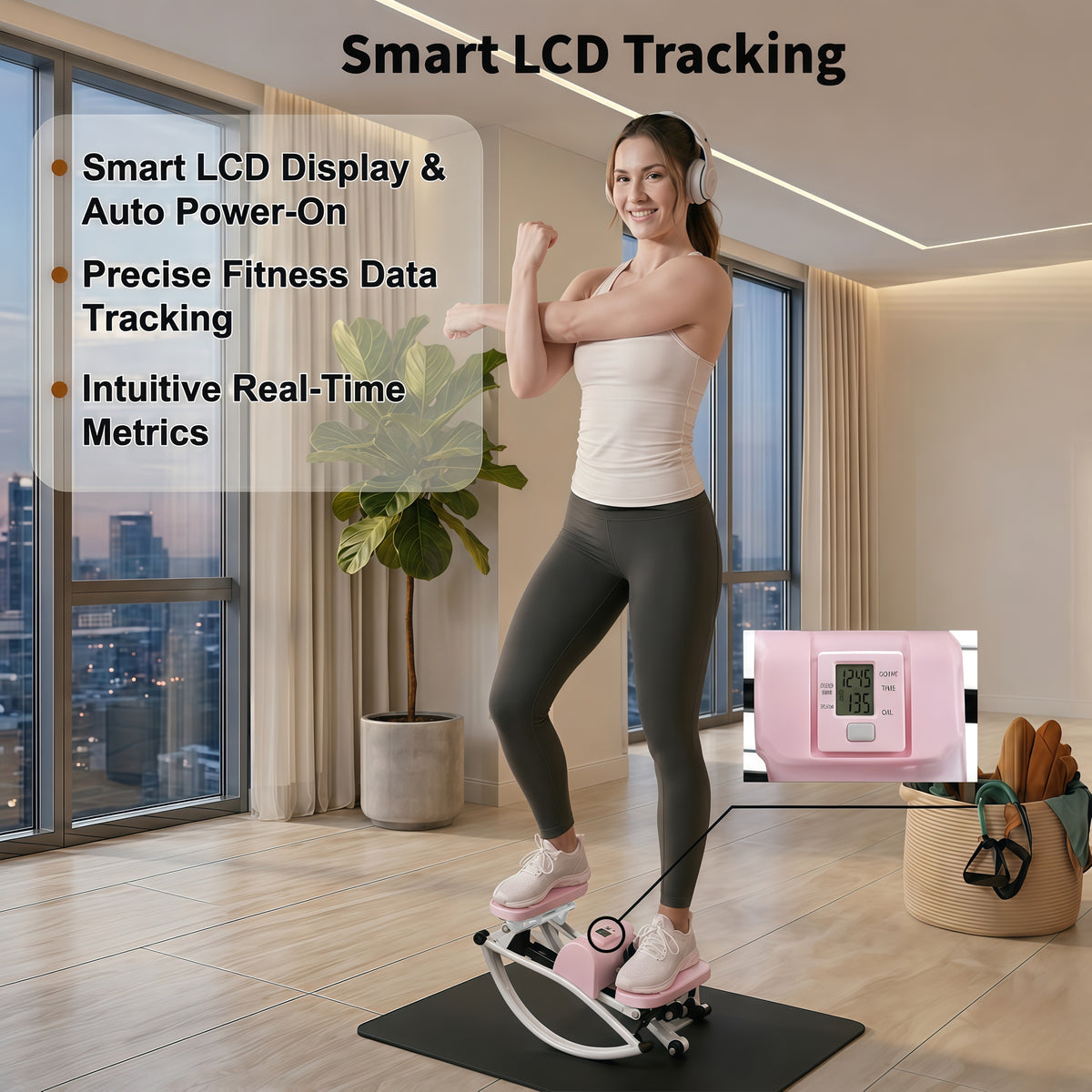 Rocking Stepper for Home with Resistance Bands & LCD Monitor | AB11