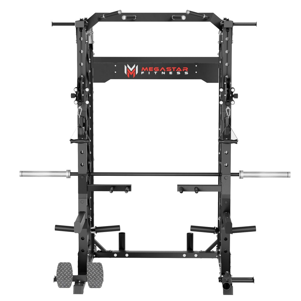 MEGASTAR P107 Smith Machine- All-in-One Home Gym Squat Rack with Weight Bar-black