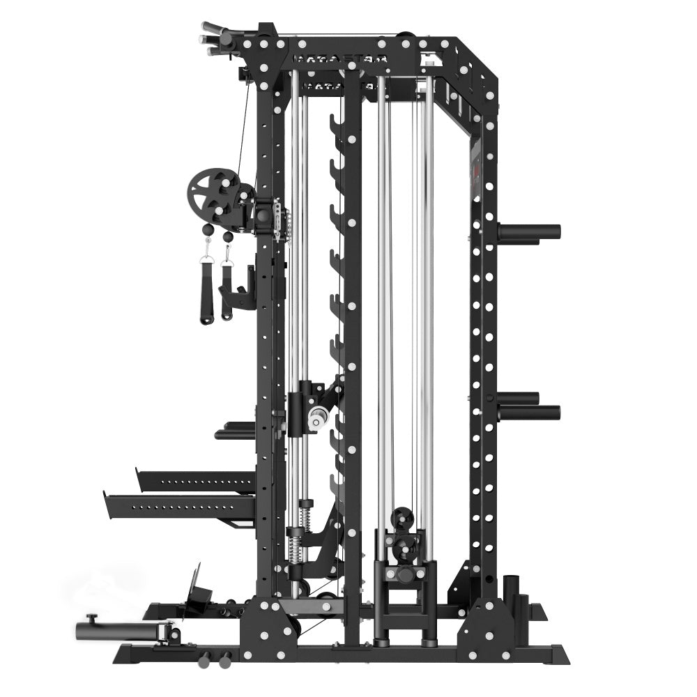 MEGASTAR P107 Smith Machine- All-in-One Home Gym Squat Rack with Weight Bar-black