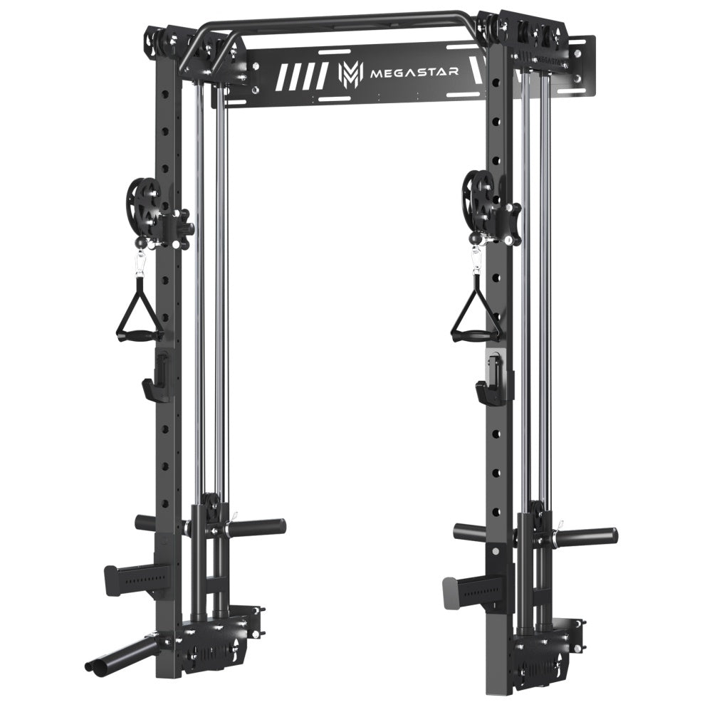 MEGASTARP67Wall-MountedSquatRackwithCableCrossoverSystemforHomeGym-black
