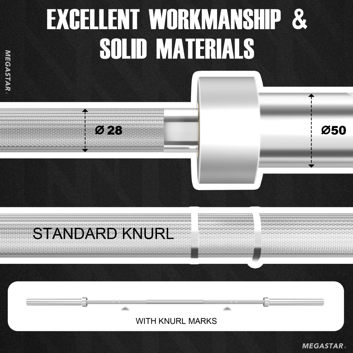 MEGASTAR 7ft 20kg Olympic Barbell