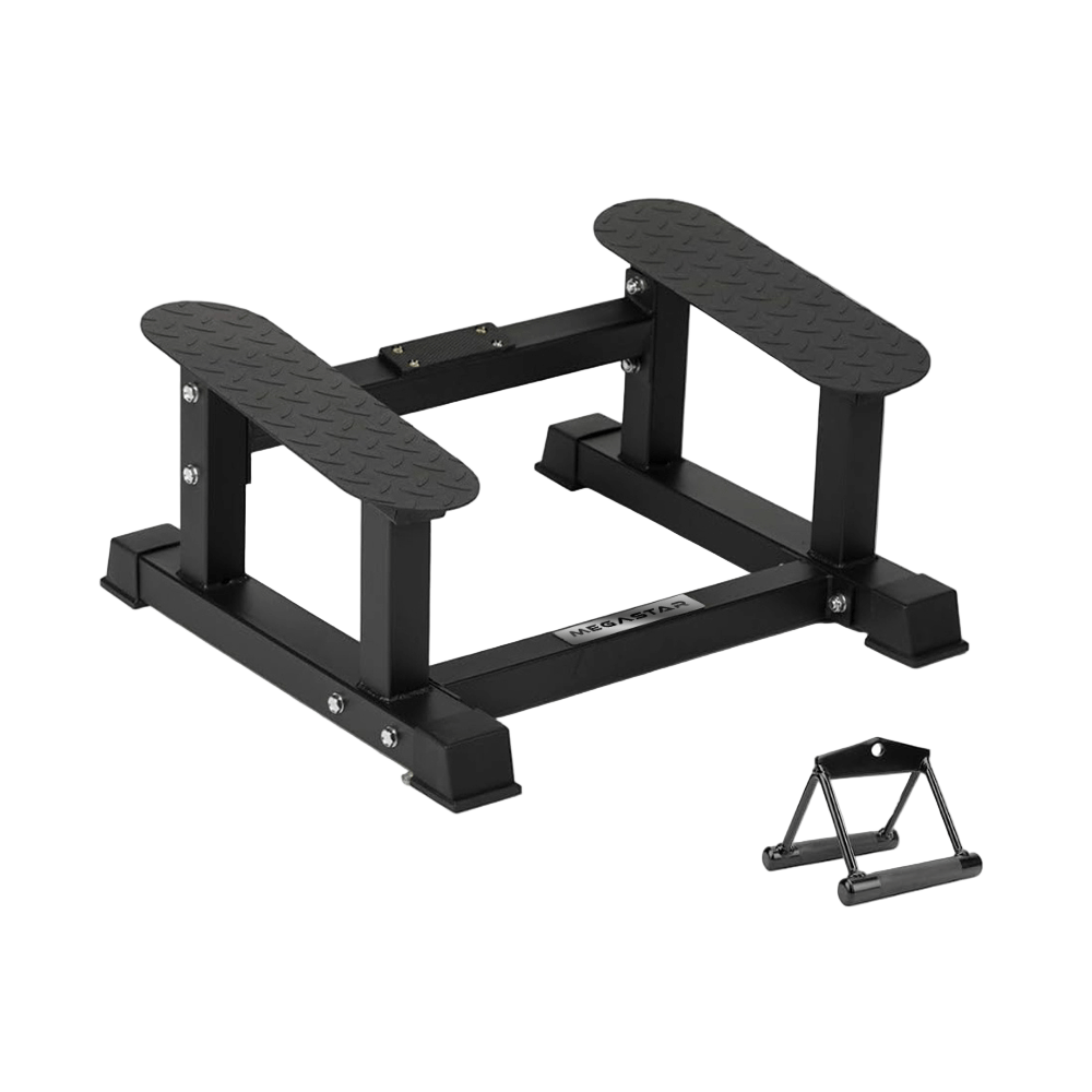 MEGASTAR T Bar Rowing Platform with sturdy steel construction and non-slip diamond pattern footrests, designed for heavy-duty workouts.