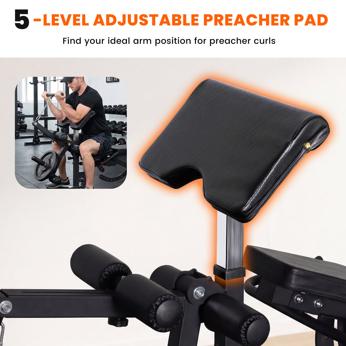 Multi-Functional FID Adjustable Weight Bench with Leg Developer & Preacher Curl