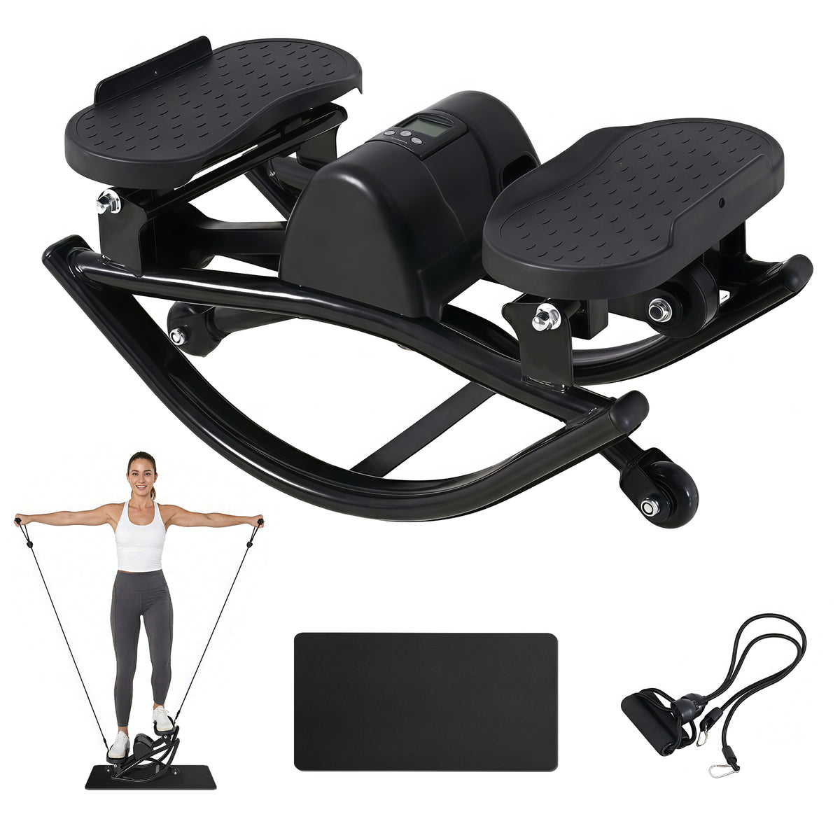 Rocking Stepper for Home with Resistance Bands & LCD Monitor | AB11