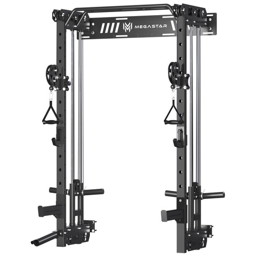 MEGASTARP67Wall-MountedSquatRackwithCableCrossoverSystemforHomeGym-black