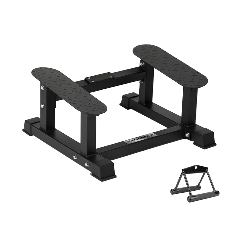 MEGASTAR T Bar Rowing Platform with sturdy steel construction and non-slip diamond pattern footrests, designed for heavy-duty workouts.