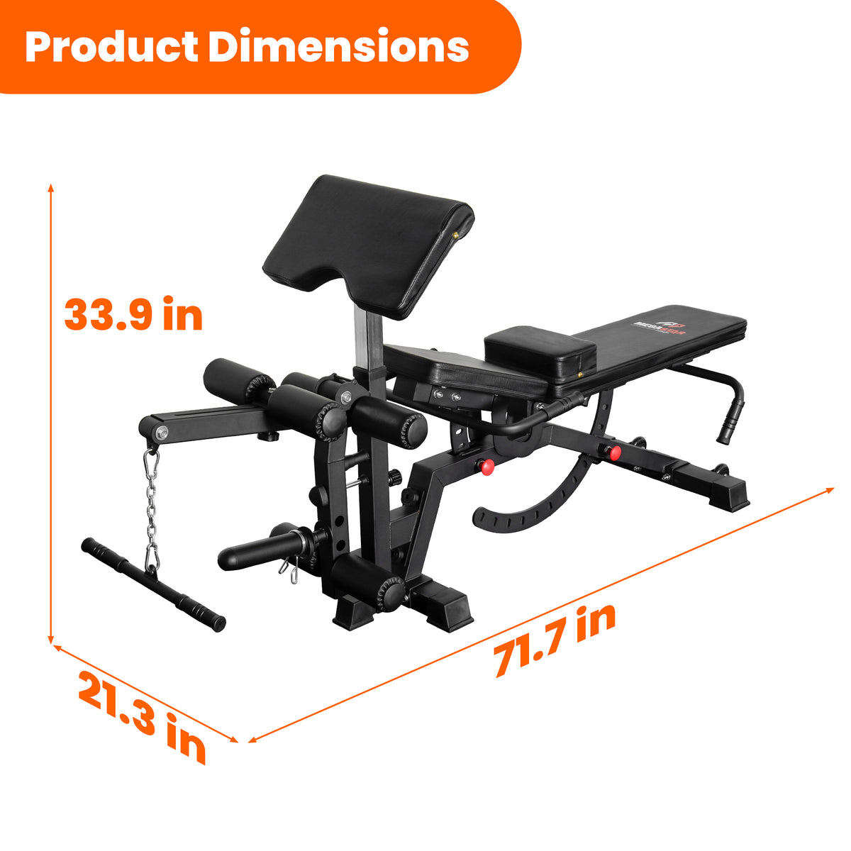 Multi-Functional FID Adjustable Weight Bench with Leg Developer & Preacher Curl