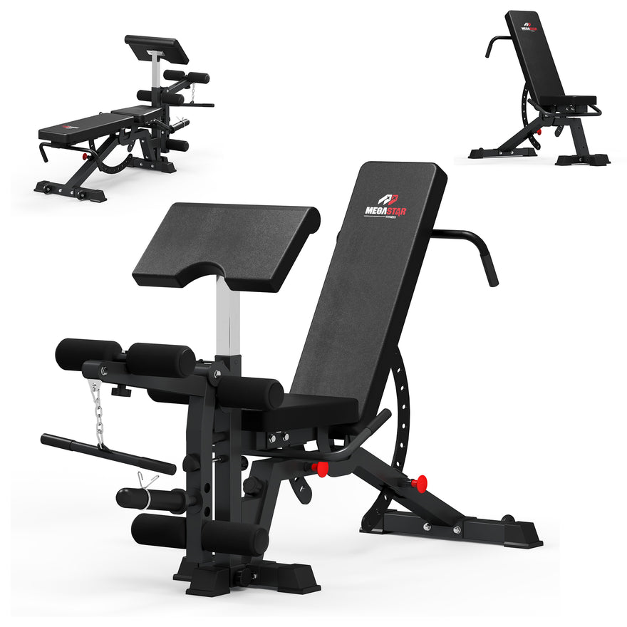 Multi-Functional FID Adjustable Weight Bench with Leg Developer & Preacher Curl